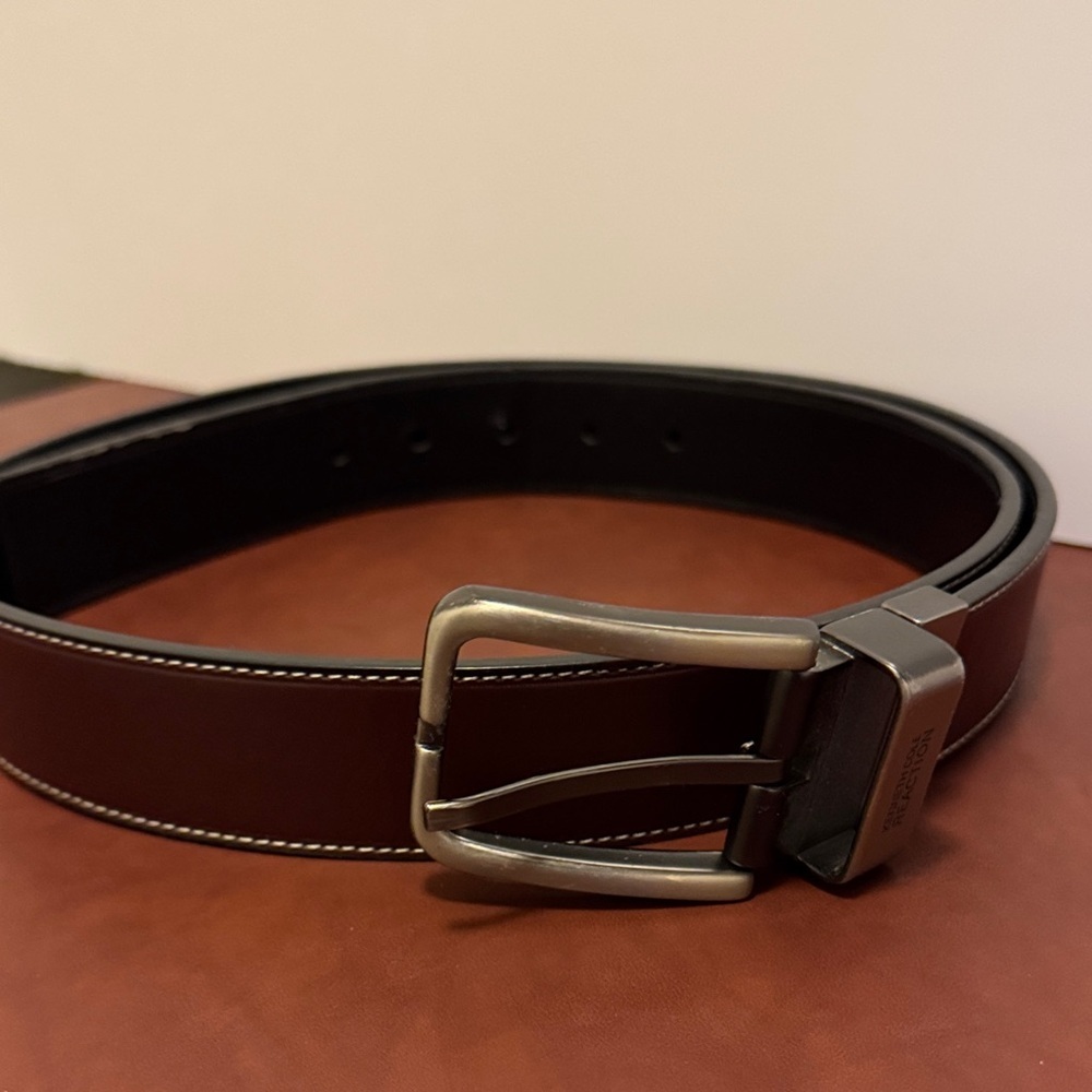 Reaction Kenneth Cole Brown Belt with Silver Buckle